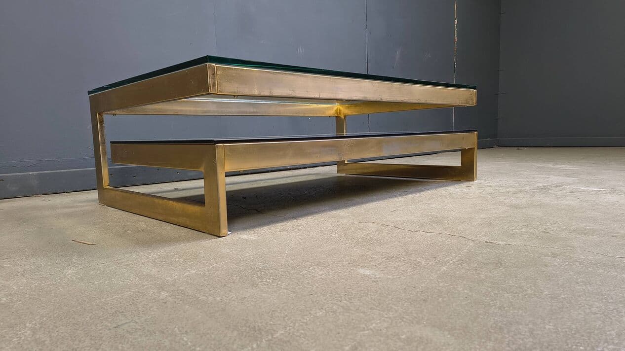 Coffee table G, gold, glass, Belgochrom, Belgium, 1970s. - 329040