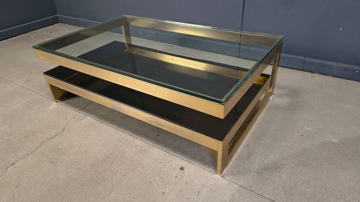 Coffee table G, gold, glass, Belgochrom, Belgium, 1970s. - 329045