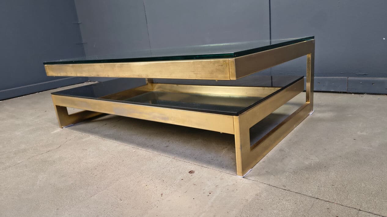 Coffee table G, gold, glass, Belgochrom, Belgium, 1970s. - 329041