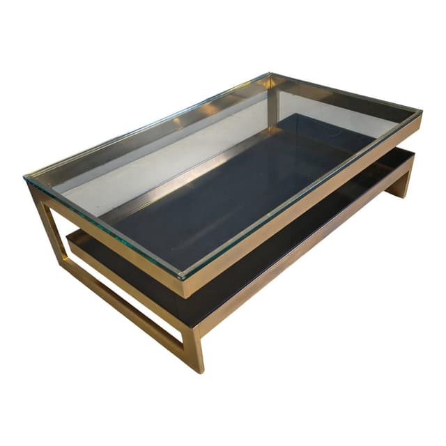 Coffee table G, gold, glass, Belgochrom, Belgium, 1970s. - DIMENSION