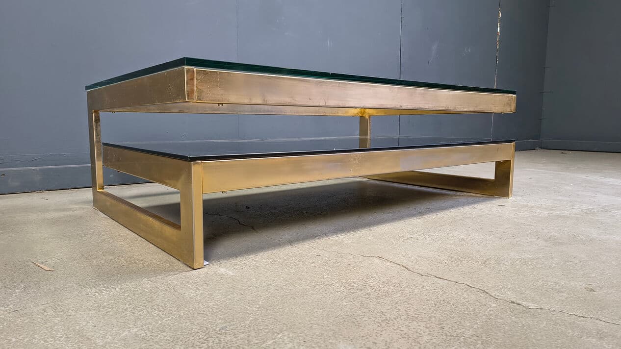 Coffee table G, gold, glass, Belgochrom, Belgium, 1970s. - 329046