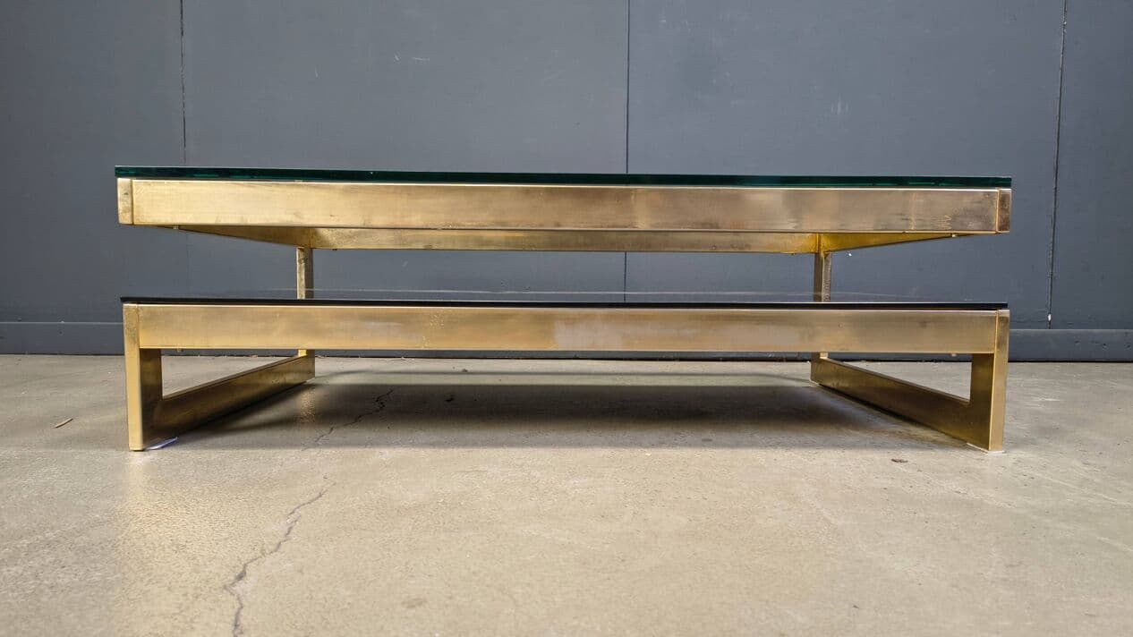 Coffee table G, gold, glass, Belgochrom, Belgium, 1970s. - 329047