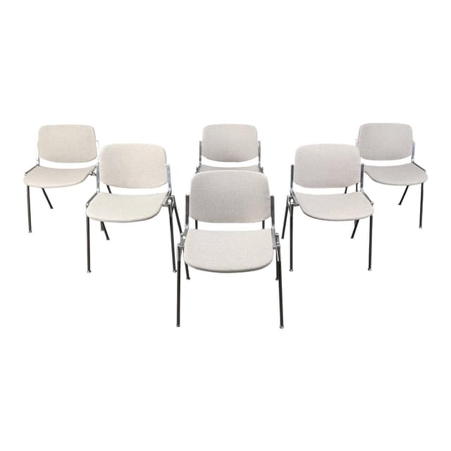 Set of six chairs Dsc 106, greige fabric, chrome black metal, by G. Piretti, Castelli, Italy, 1970s. - DIMENSION