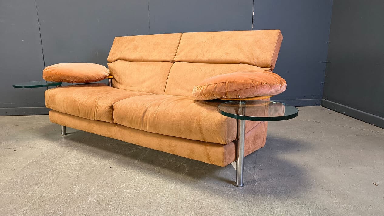 Three-piece sofa set Arca, beige suede, glass, brushed steel, by P. Piva, B&B Italia, Italy, 1980s - 328978