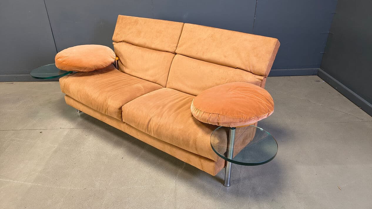 Three-piece sofa set Arca, beige suede, glass, brushed steel, by P. Piva, B&B Italia, Italy, 1980s - 328977