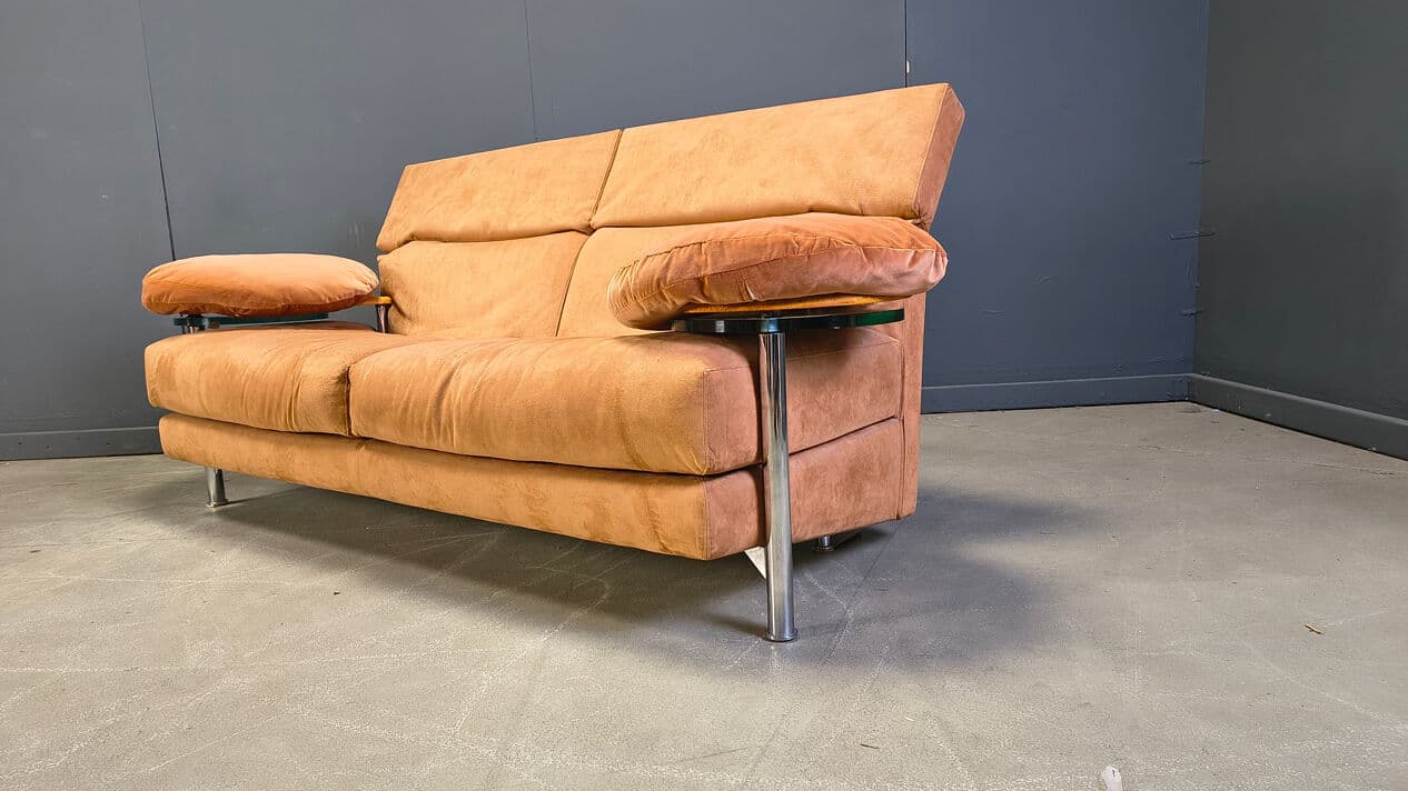 Three-piece sofa set Arca, beige suede, glass, brushed steel, by P. Piva, B&B Italia, Italy, 1980s - 328974