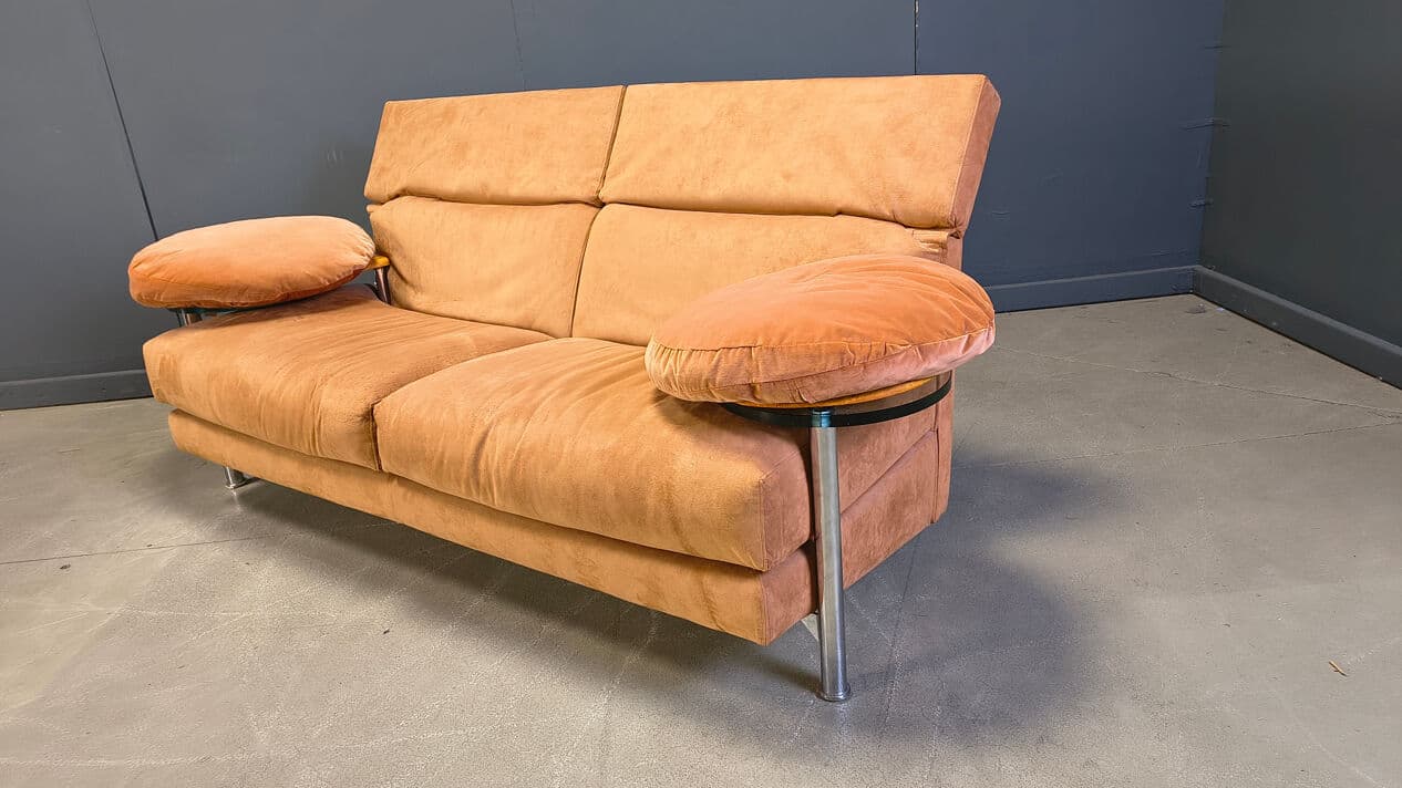 Three-piece sofa set Arca, beige suede, glass, brushed steel, by P. Piva, B&B Italia, Italy, 1980s - 328976