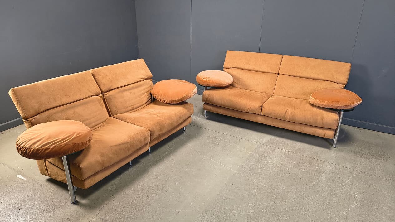 Three-piece sofa set Arca, beige suede, glass, brushed steel, by P. Piva, B&B Italia, Italy, 1980s - 328973