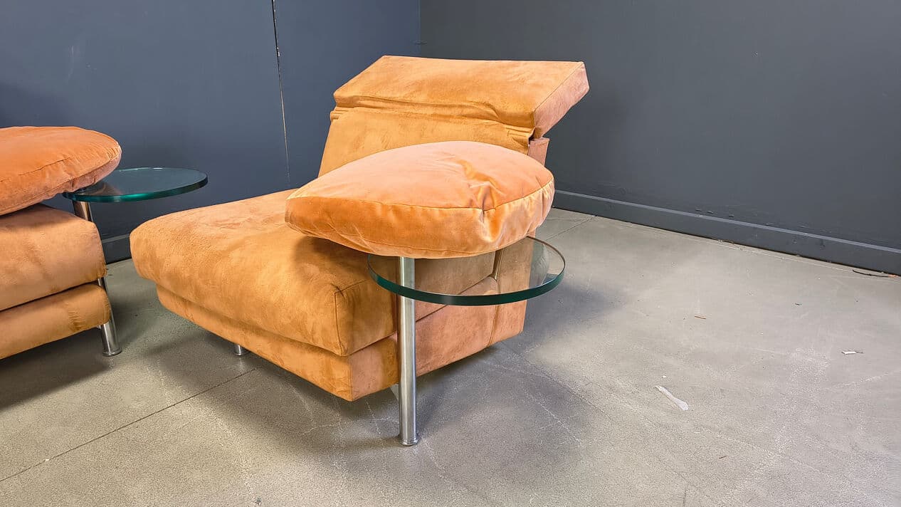 Three-piece sofa set Arca, beige suede, glass, brushed steel, by P. Piva, B&B Italia, Italy, 1980s - 328972