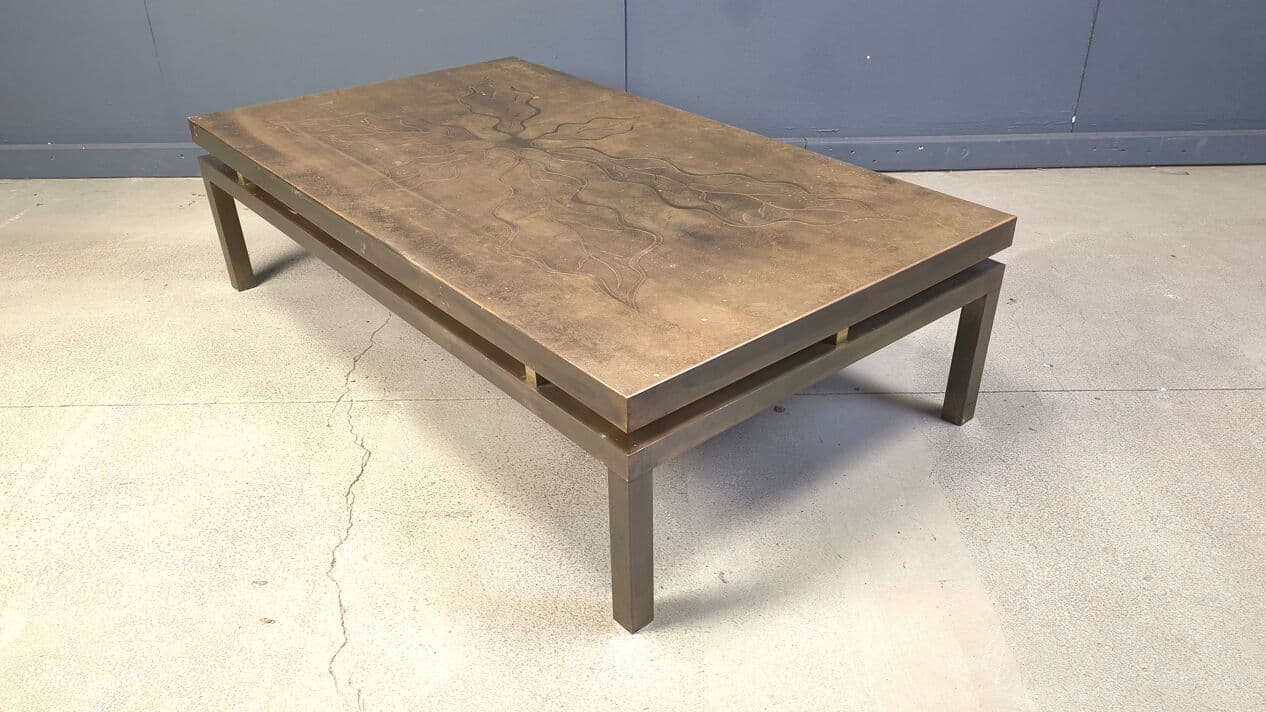 Coffee Table, gold brass, by W. Daro, Belgium, 1970s - 328943