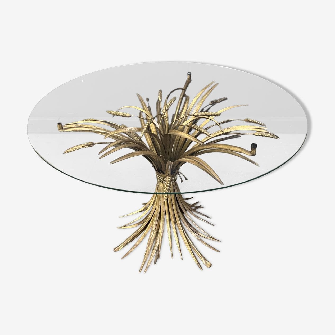Coffee Table Sheaf of Wheat, gold metal, glass, Italy, 1970s. - 328902
