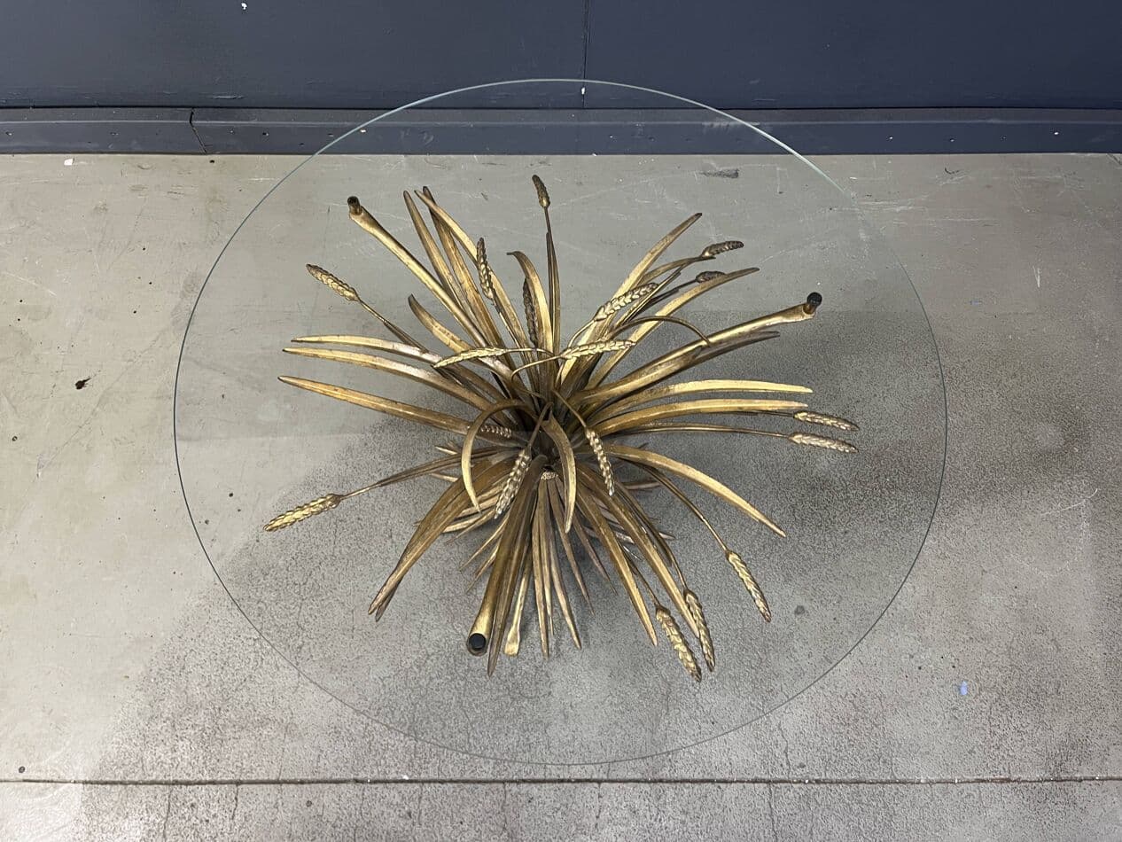Coffee Table Sheaf of Wheat, gold metal, glass, Italy, 1970s. - 328909
