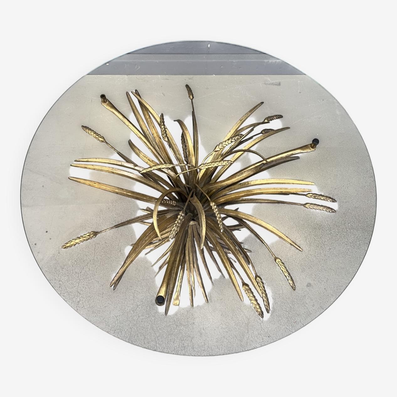Coffee Table Sheaf of Wheat, gold metal, glass, Italy, 1970s. - 328900