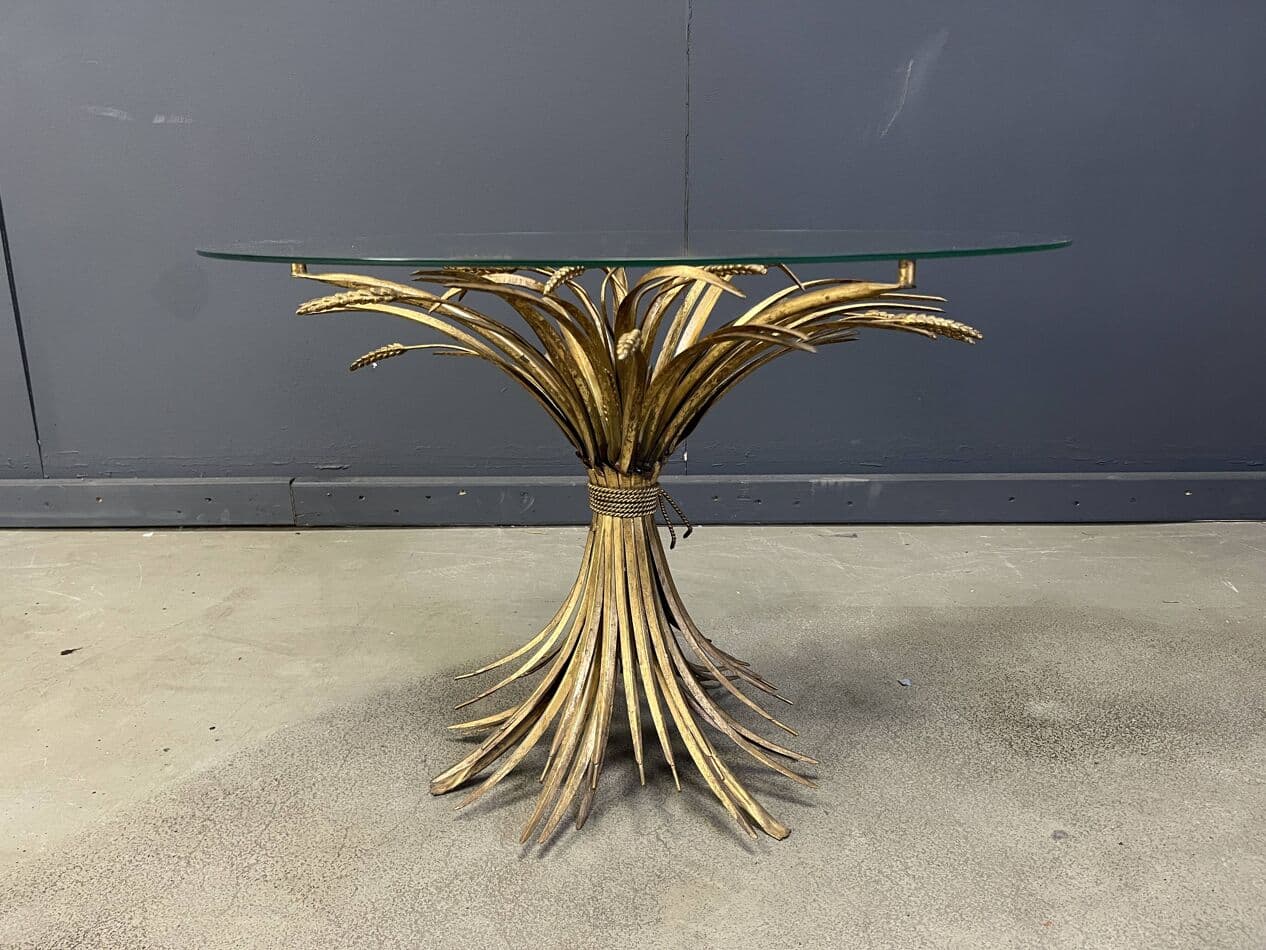 Coffee Table Sheaf of Wheat, gold metal, glass, Italy, 1970s. - 328910
