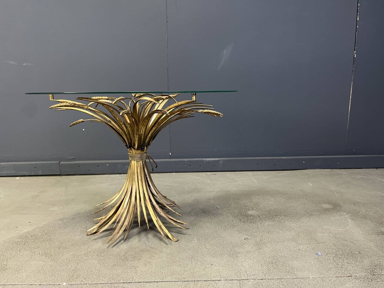 Coffee Table Sheaf of Wheat, gold metal, glass, Italy, 1970s. - 328907
