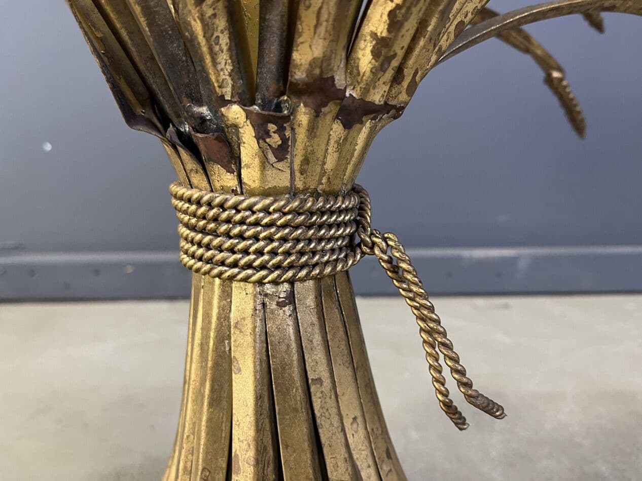 Coffee Table Sheaf of Wheat, gold metal, glass, Italy, 1970s. - 328905