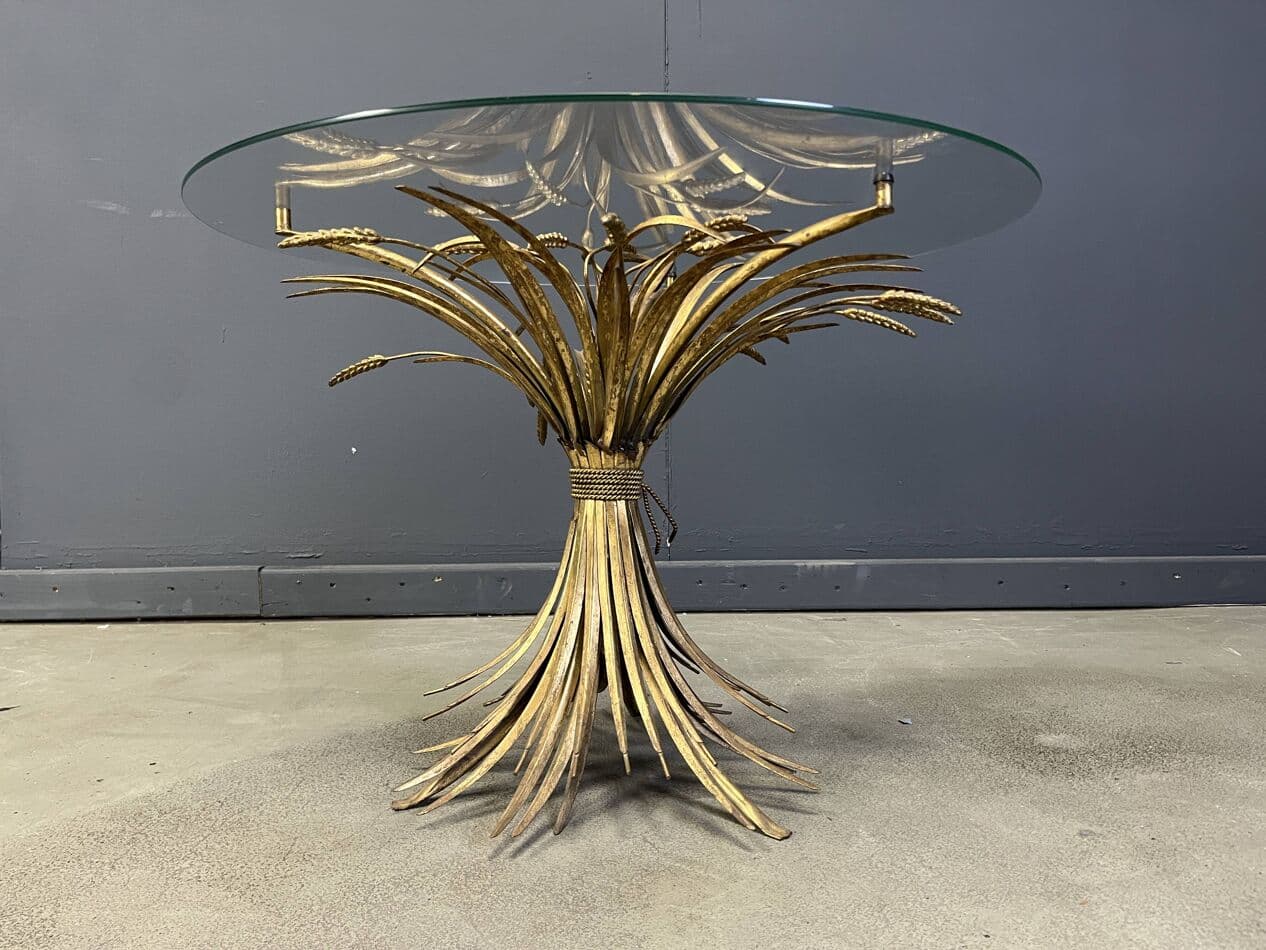 Coffee Table Sheaf of Wheat, gold metal, glass, Italy, 1970s. - 328908