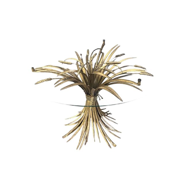Coffee Table Sheaf of Wheat, gold metal, glass, Italy, 1970s. - DIMENSION