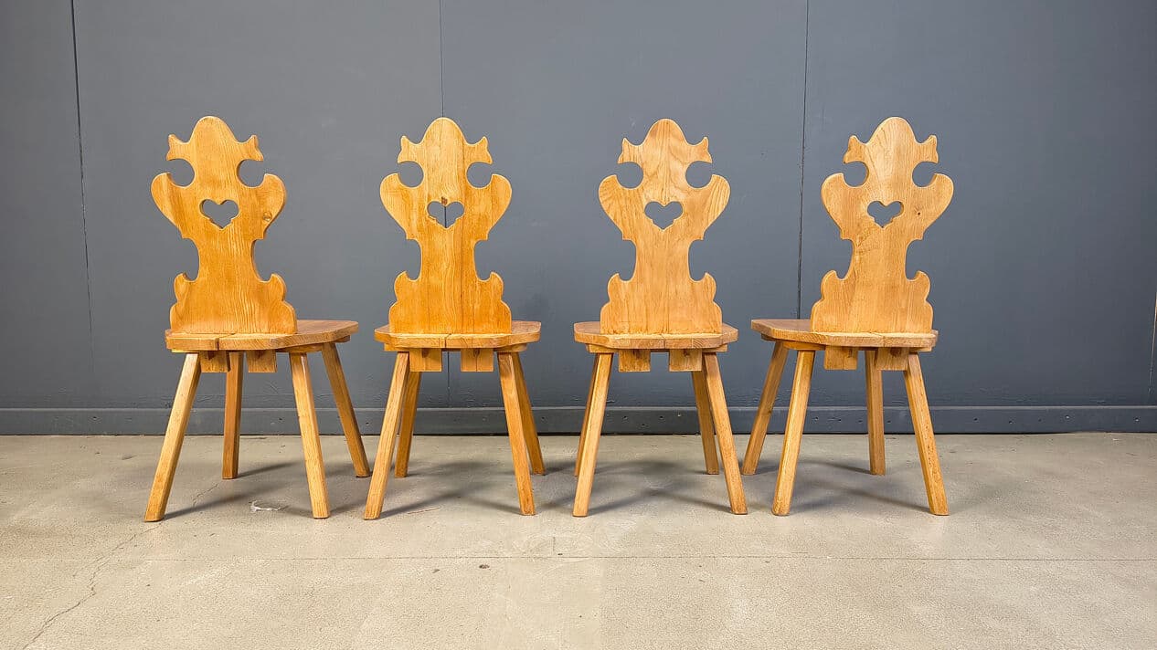 Set of four Tiroler dining chairs, brown oak, Poland, 1960s - 328896
