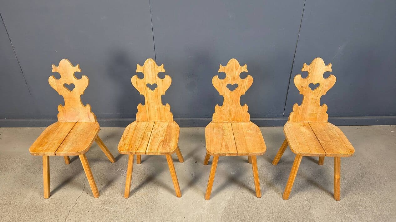 Set of four Tiroler dining chairs, brown oak, Poland, 1960s - 328898
