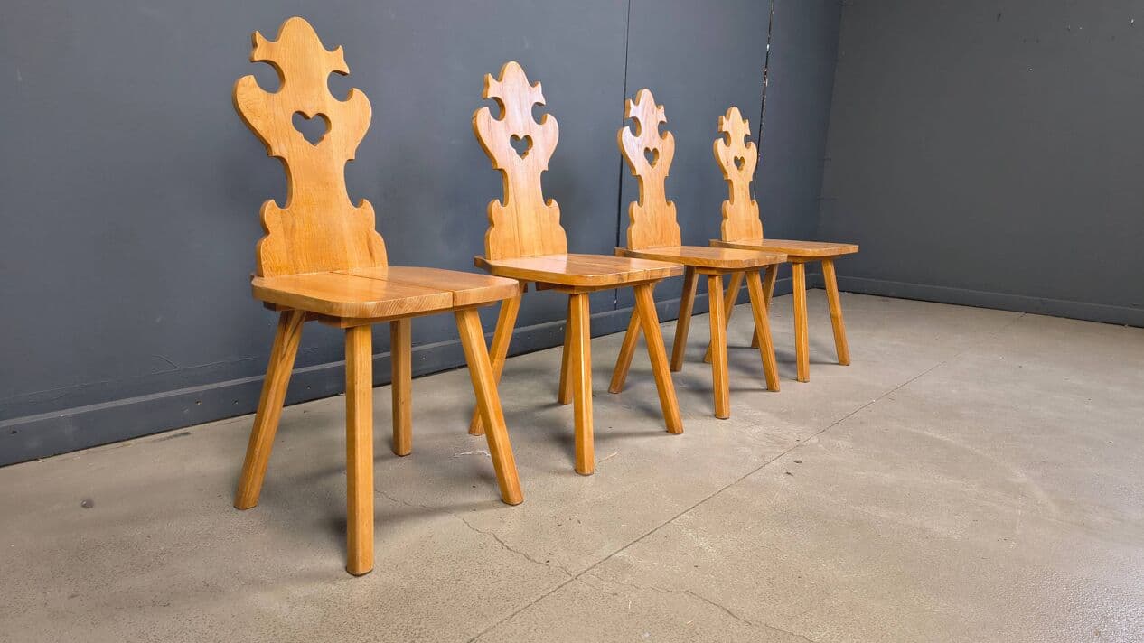 Set of four Tiroler dining chairs, brown oak, Poland, 1960s - 328895