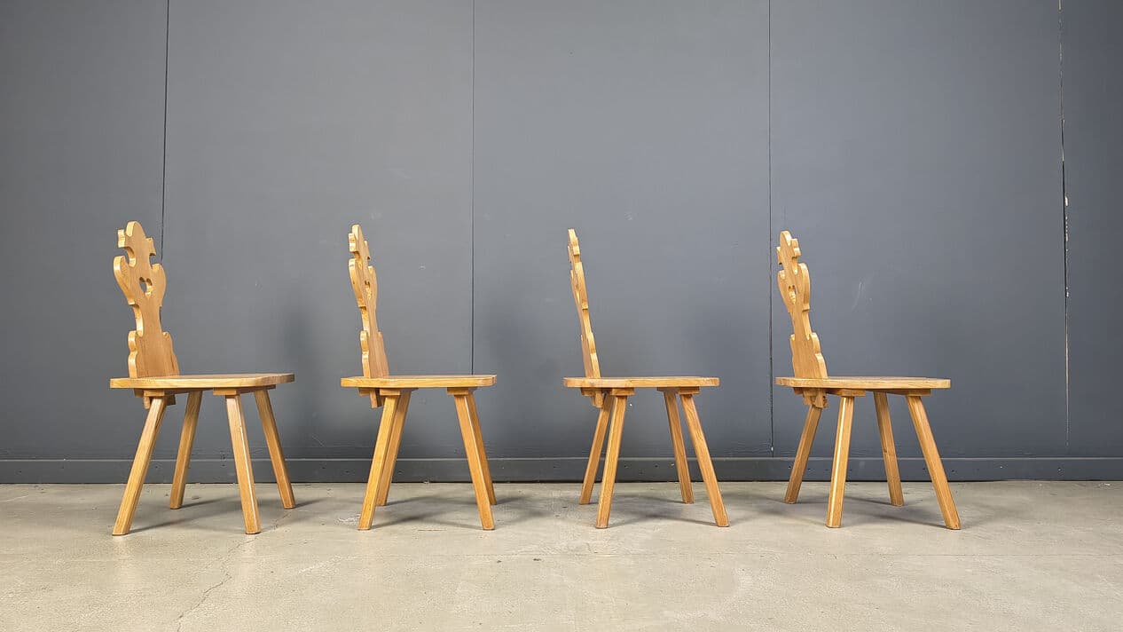 Set of four Tiroler dining chairs, brown oak, Poland, 1960s - 328897