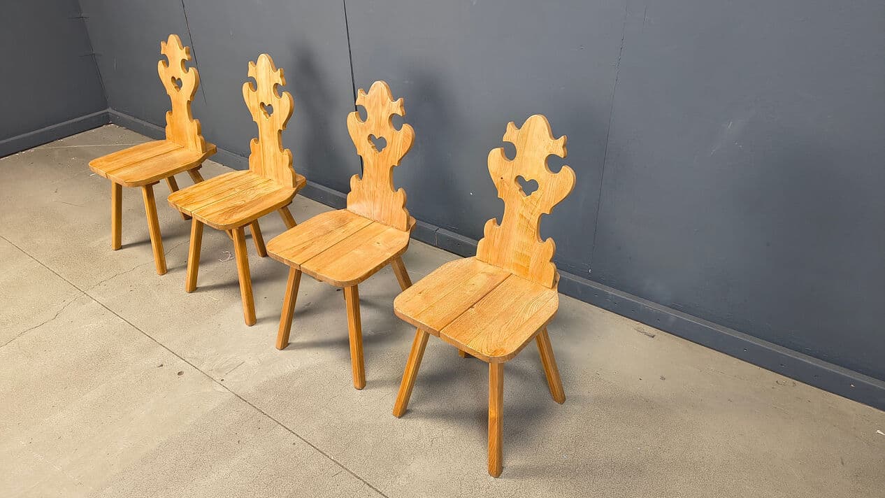 Set of four Tiroler dining chairs, brown oak, Poland, 1960s - 328891