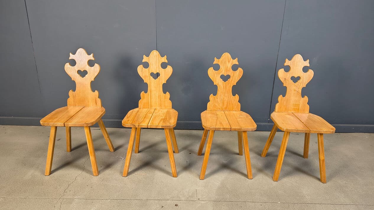 Set of four Tiroler dining chairs, brown oak, Poland, 1960s - 328888