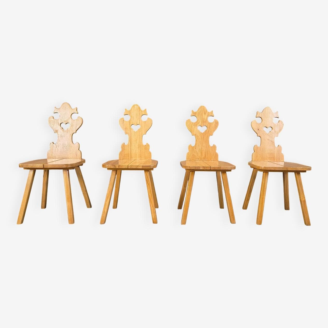 Set of four Tiroler dining chairs, brown oak, Poland, 1960s - 328890