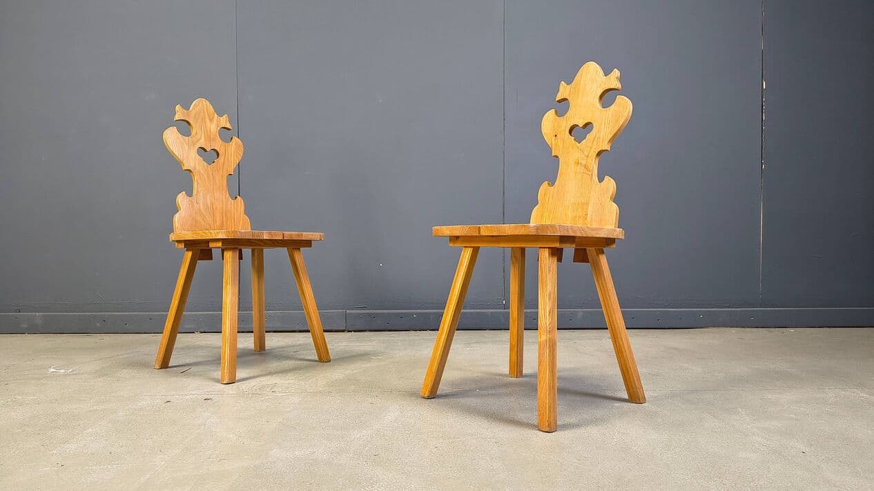 Set of four Tiroler dining chairs, brown oak, Poland, 1960s - 328889