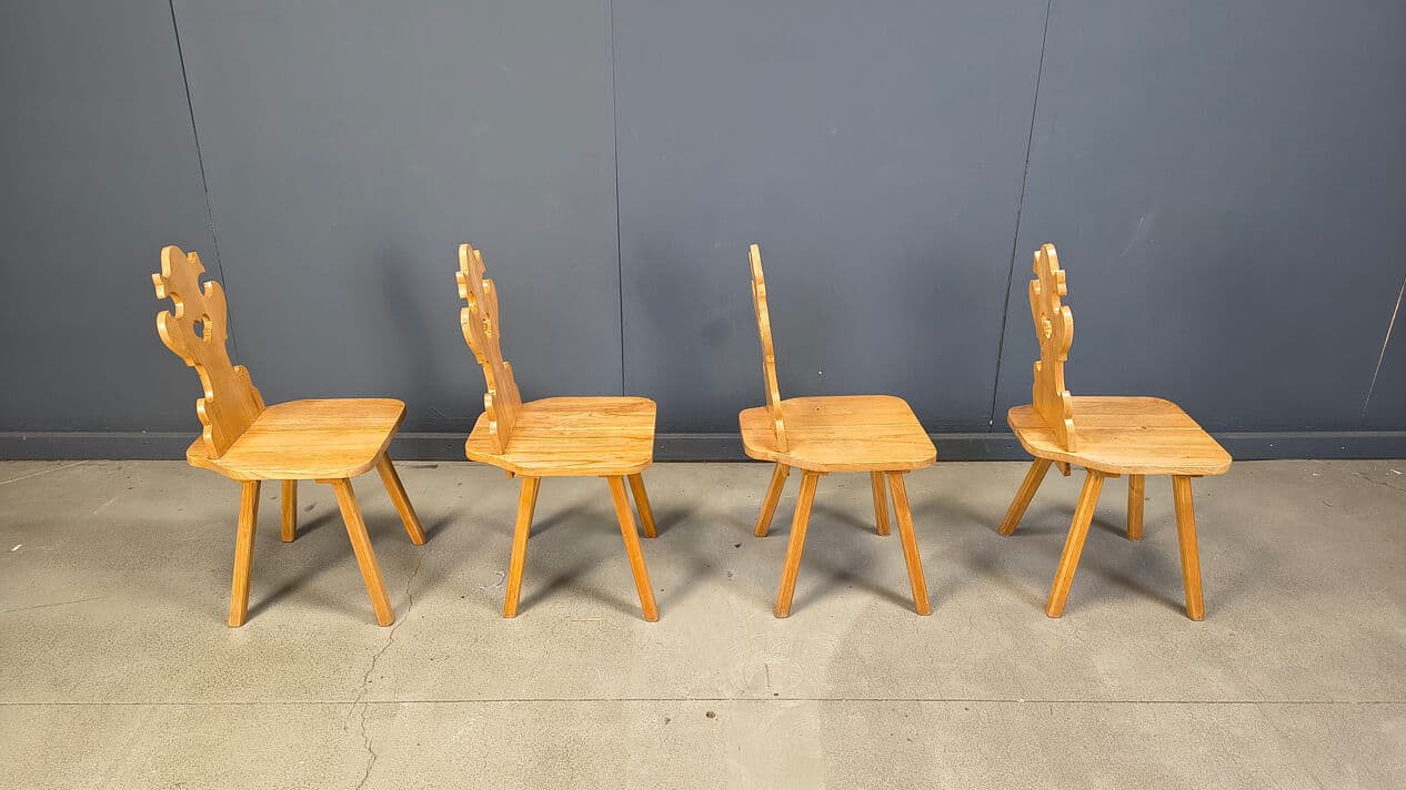 Set of four Tiroler dining chairs, brown oak, Poland, 1960s - 328894