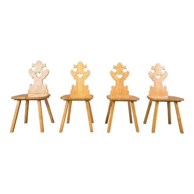 Set of four Tiroler dining chairs, brown oak, Poland, 1960s - DIMENSION