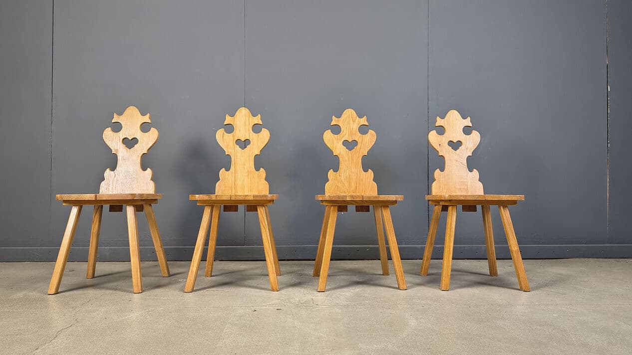 Set of four Tiroler dining chairs, brown oak, Poland, 1960s - 328892