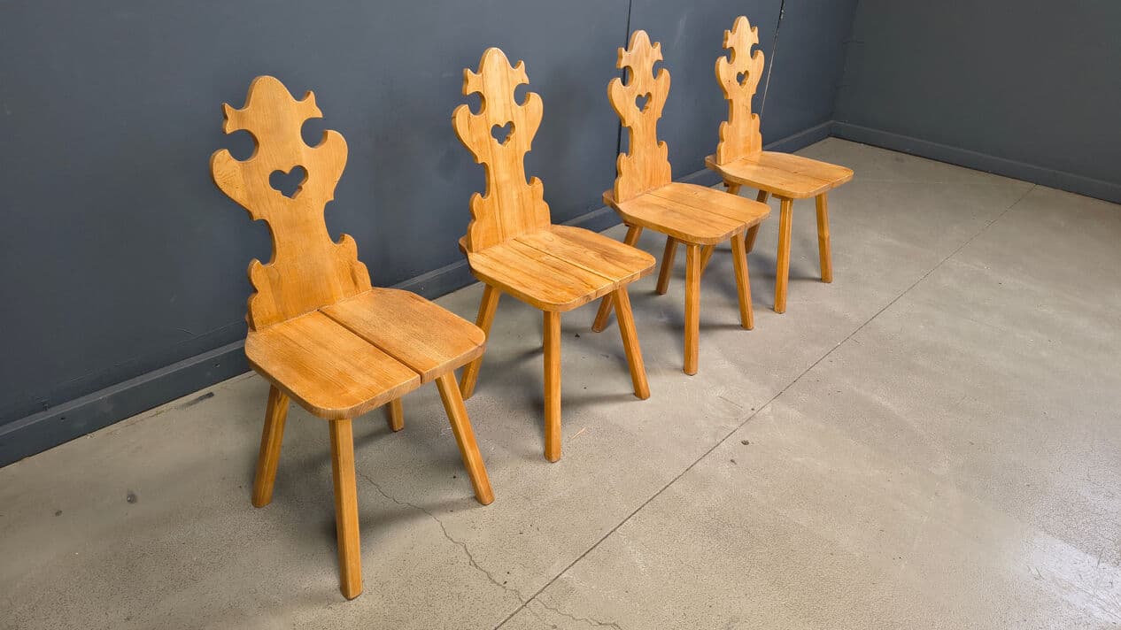 Set of four Tiroler dining chairs, brown oak, Poland, 1960s - 328893