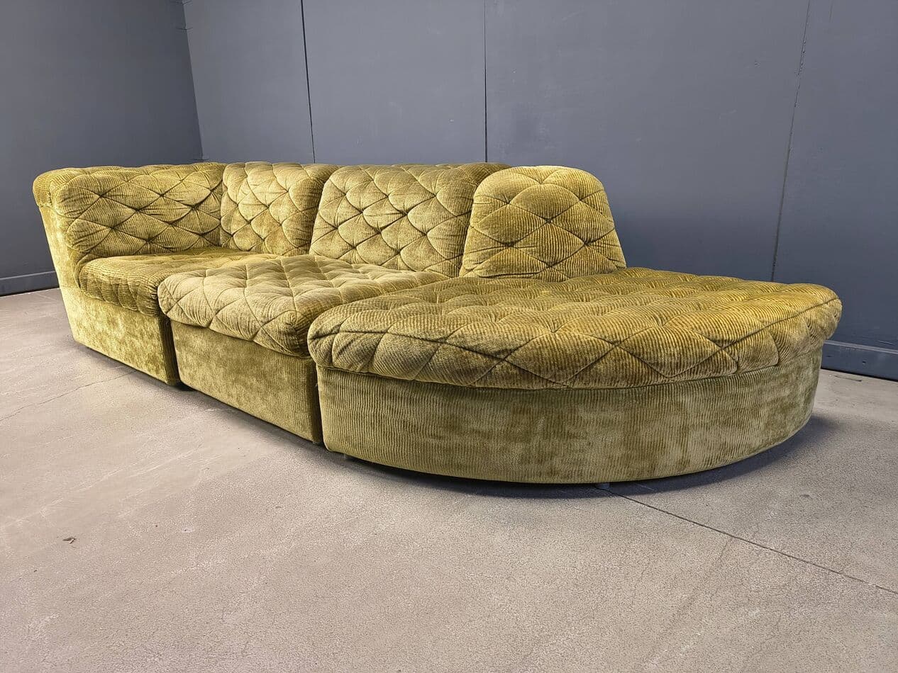 Modular three-seater sofa, green velvet, Germany, 1970s. - 328823