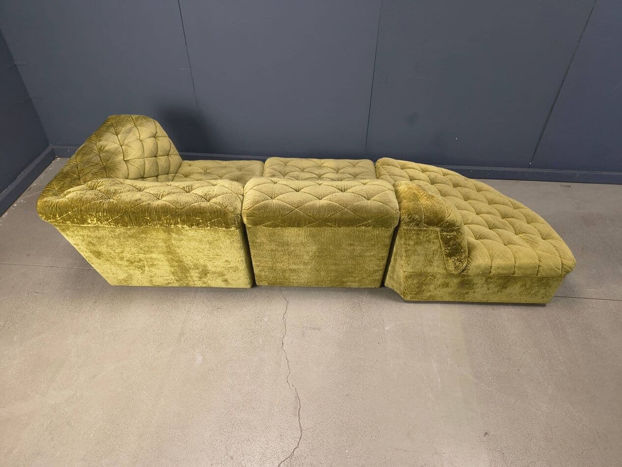 Modular three-seater sofa, green velvet, Germany, 1970s. - 328822