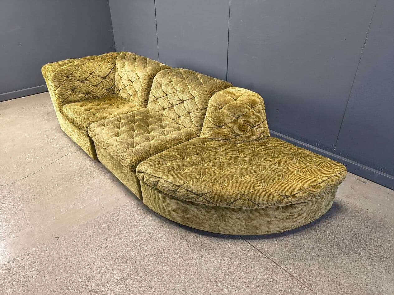 Modular three-seater sofa, green velvet, Germany, 1970s. - 328821