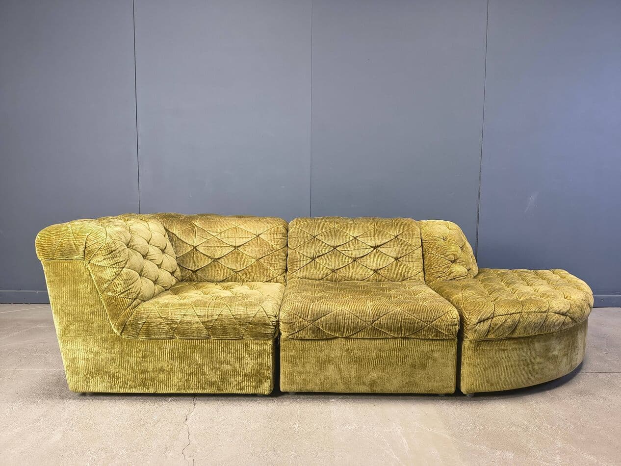Modular three-seater sofa, green velvet, Germany, 1970s. - 328825
