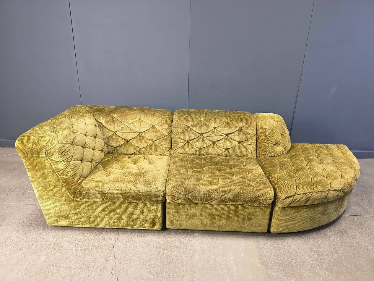 Modular three-seater sofa, green velvet, Germany, 1970s. - 328818
