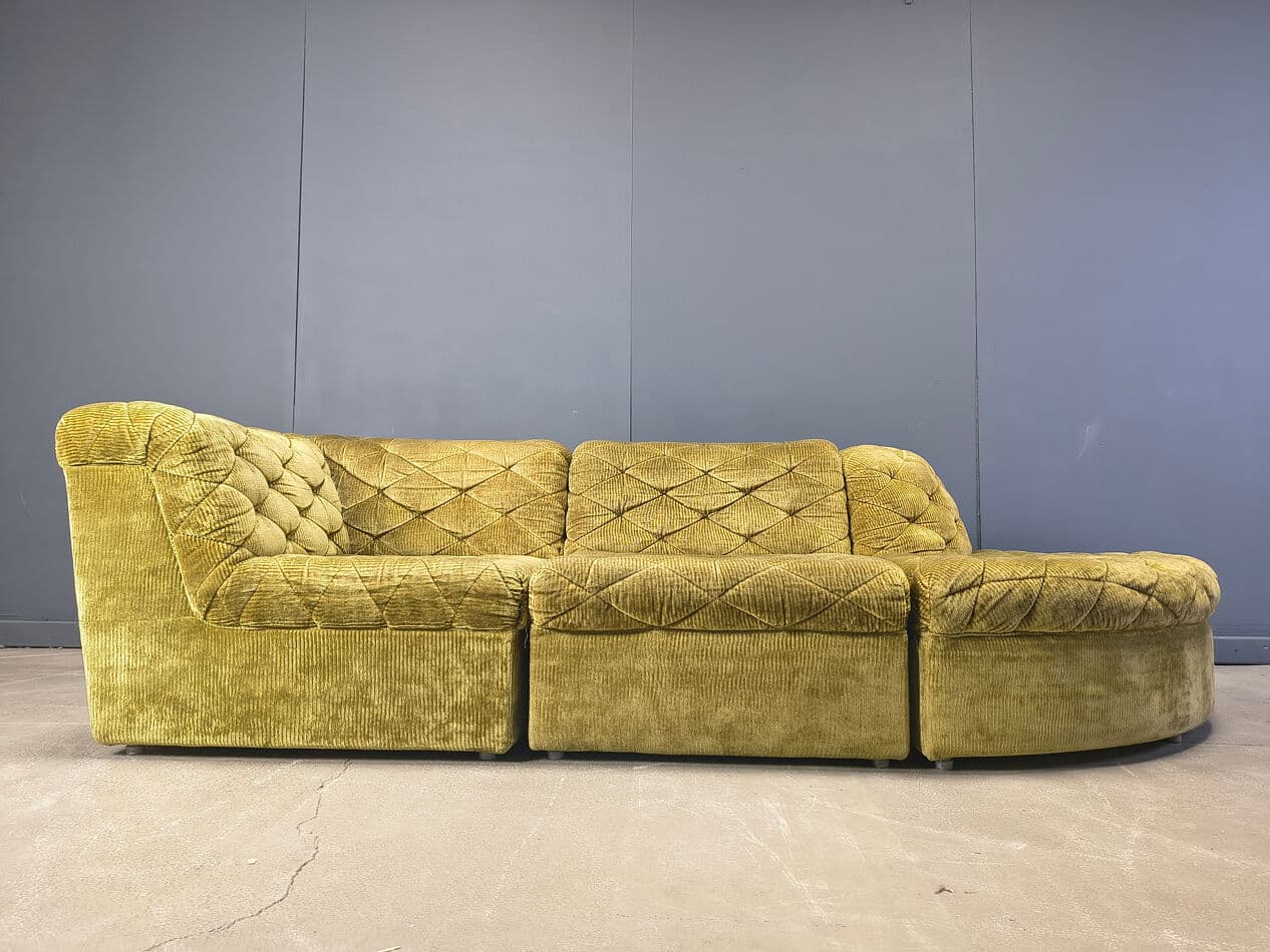 Modular three-seater sofa, green velvet, Germany, 1970s. - 328820