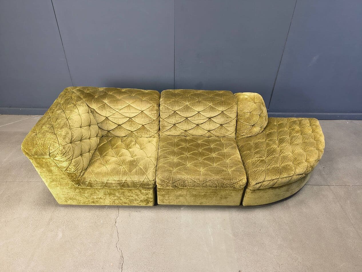 Modular three-seater sofa, green velvet, Germany, 1970s. - 328819