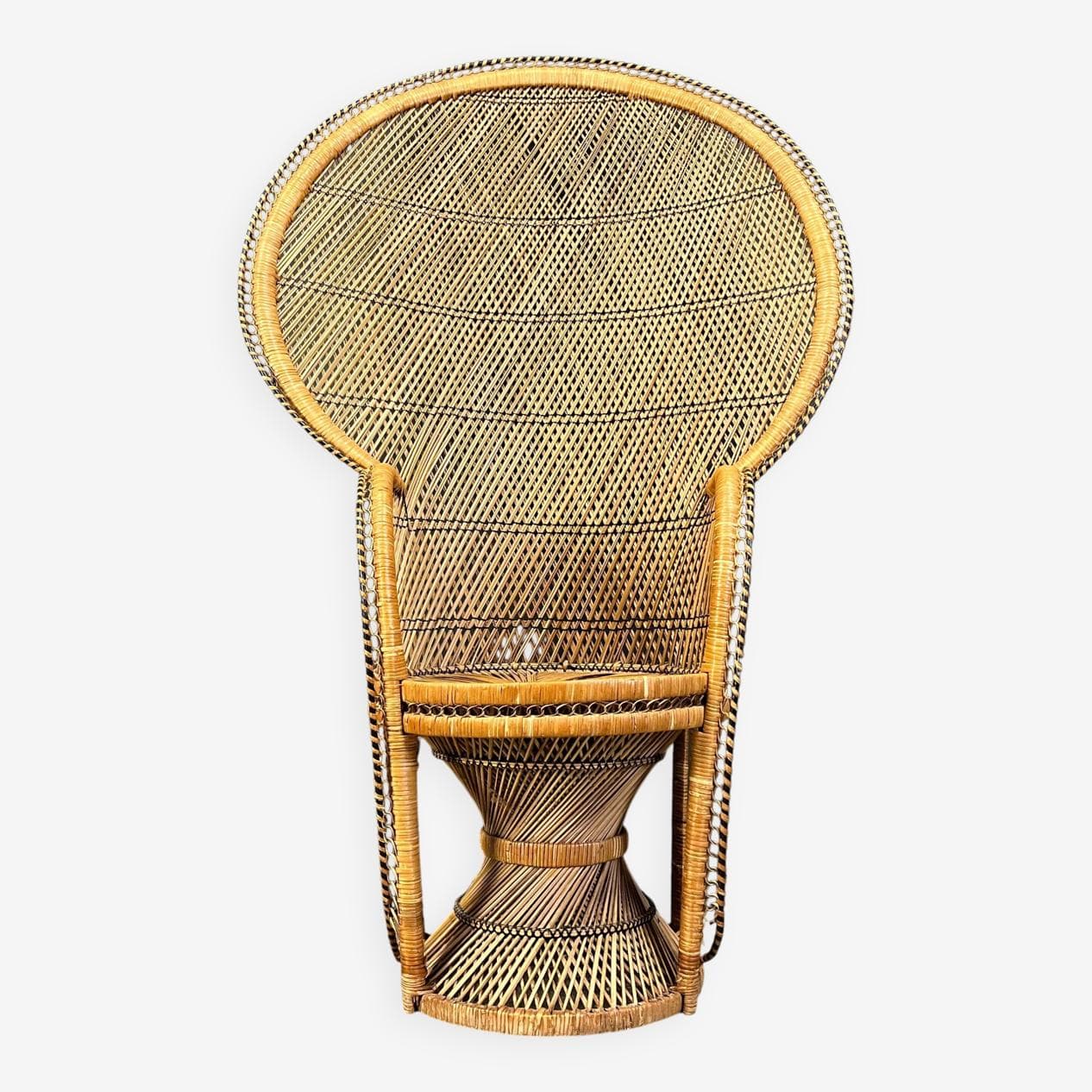 Fotel paw, brązowy czarny, rattan i wiklina, Belgia, lata 70. - 328808