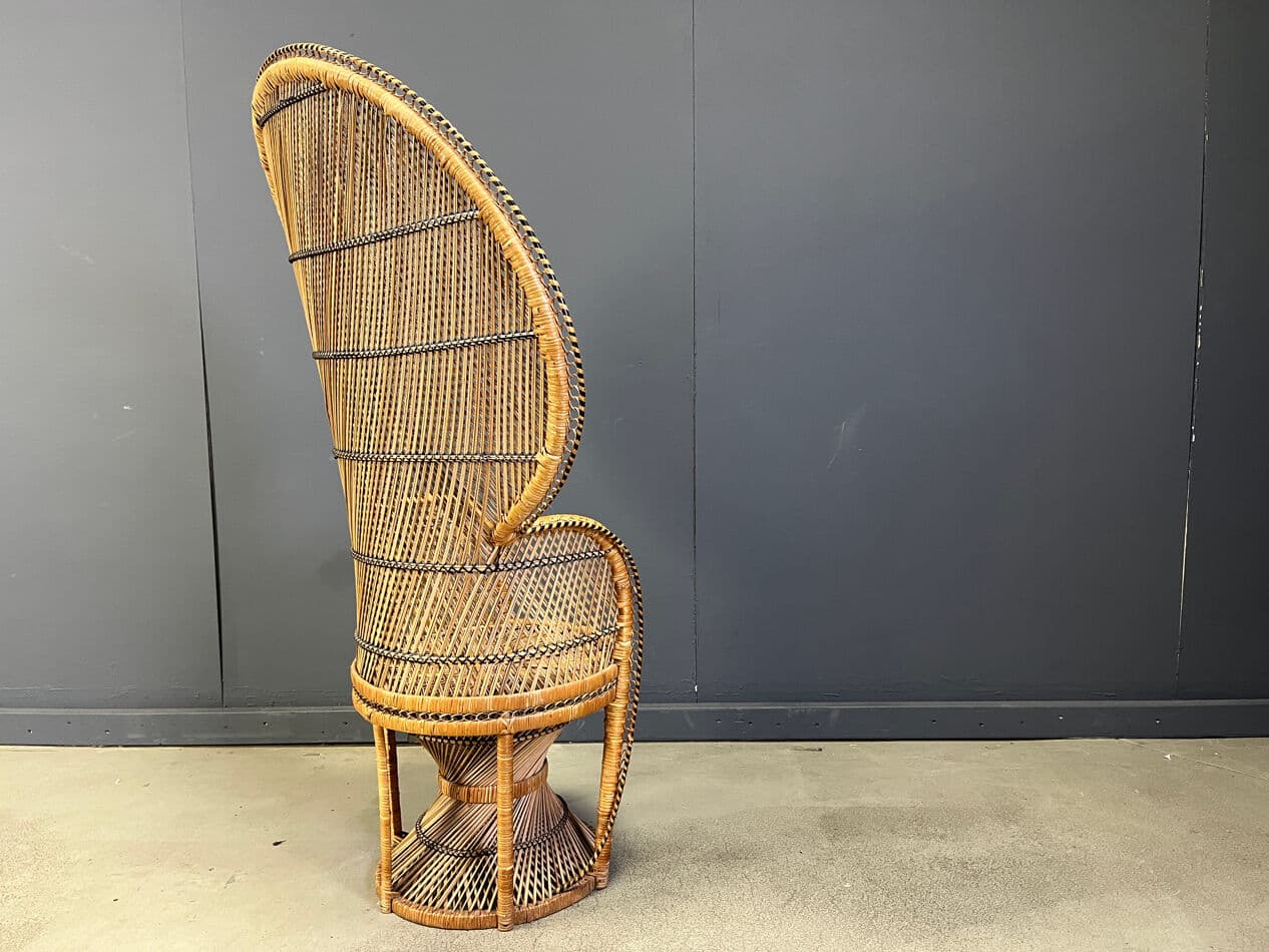 Fotel paw, brązowy czarny, rattan i wiklina, Belgia, lata 70. - 328814