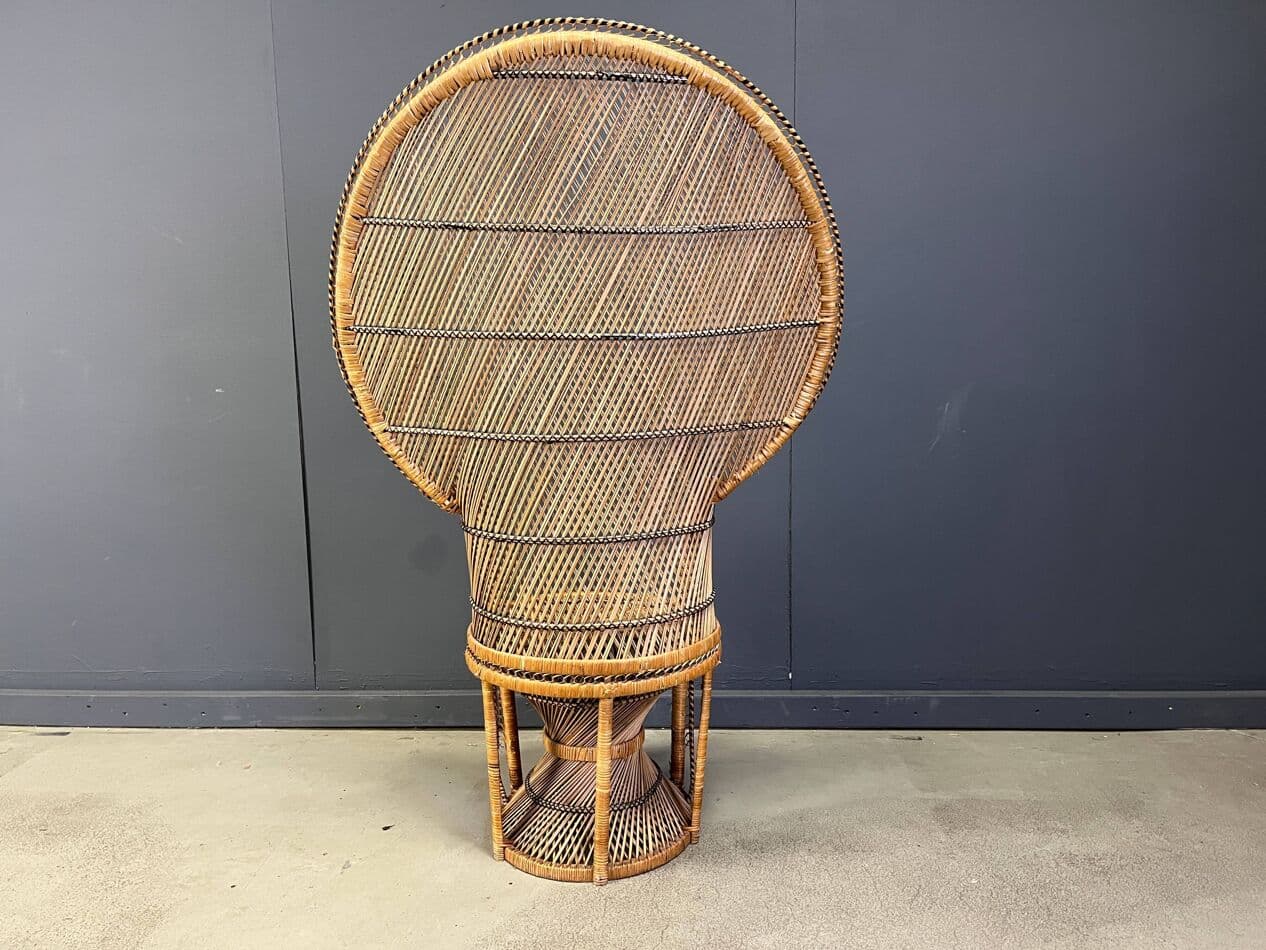 Fotel paw, brązowy czarny, rattan i wiklina, Belgia, lata 70. - 328813