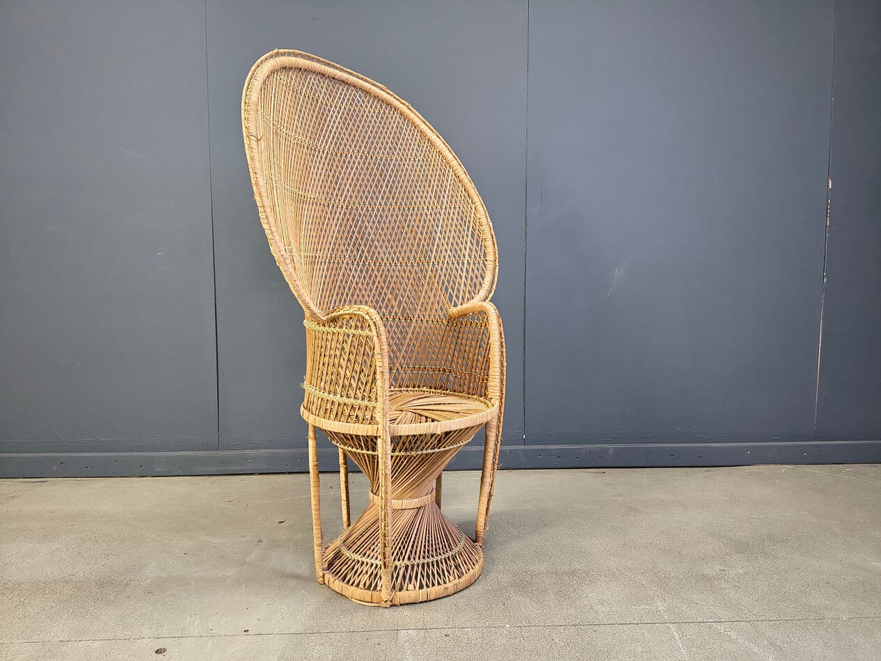 Fotel paw, brązowy czarny, rattan i wiklina, Belgia, lata 70. - 328807