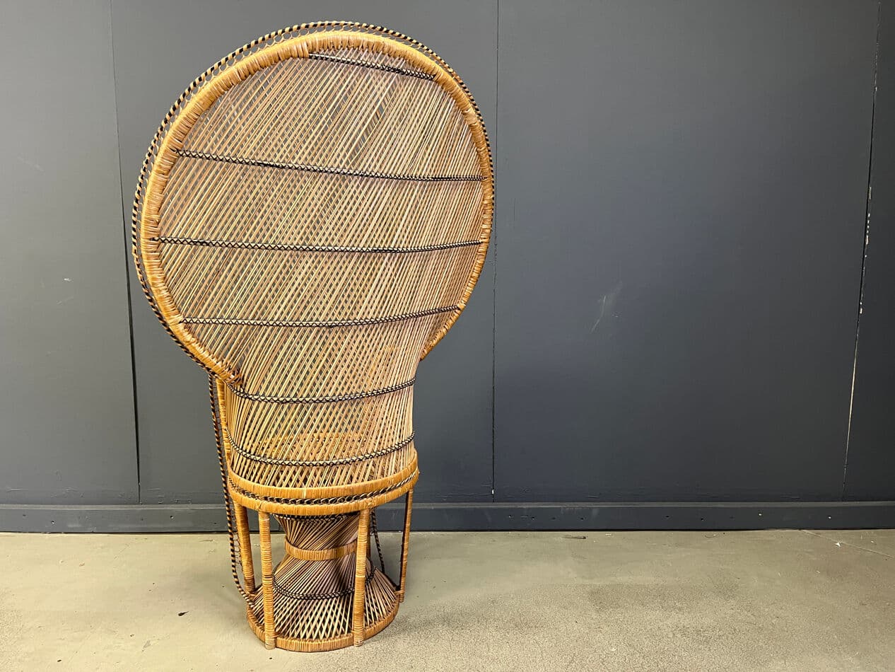 Fotel paw, brązowy czarny, rattan i wiklina, Belgia, lata 70. - 328815