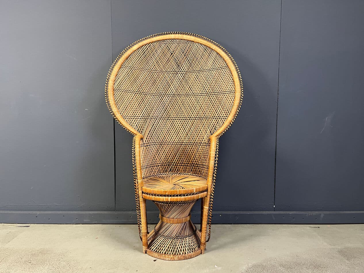 Fotel paw, brązowy czarny, rattan i wiklina, Belgia, lata 70. - 328806