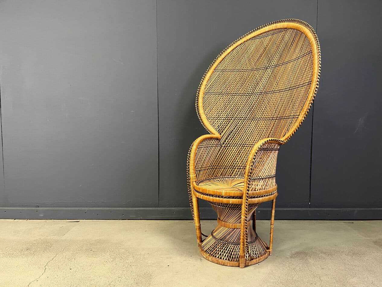 Fotel paw, brązowy czarny, rattan i wiklina, Belgia, lata 70. - 328812