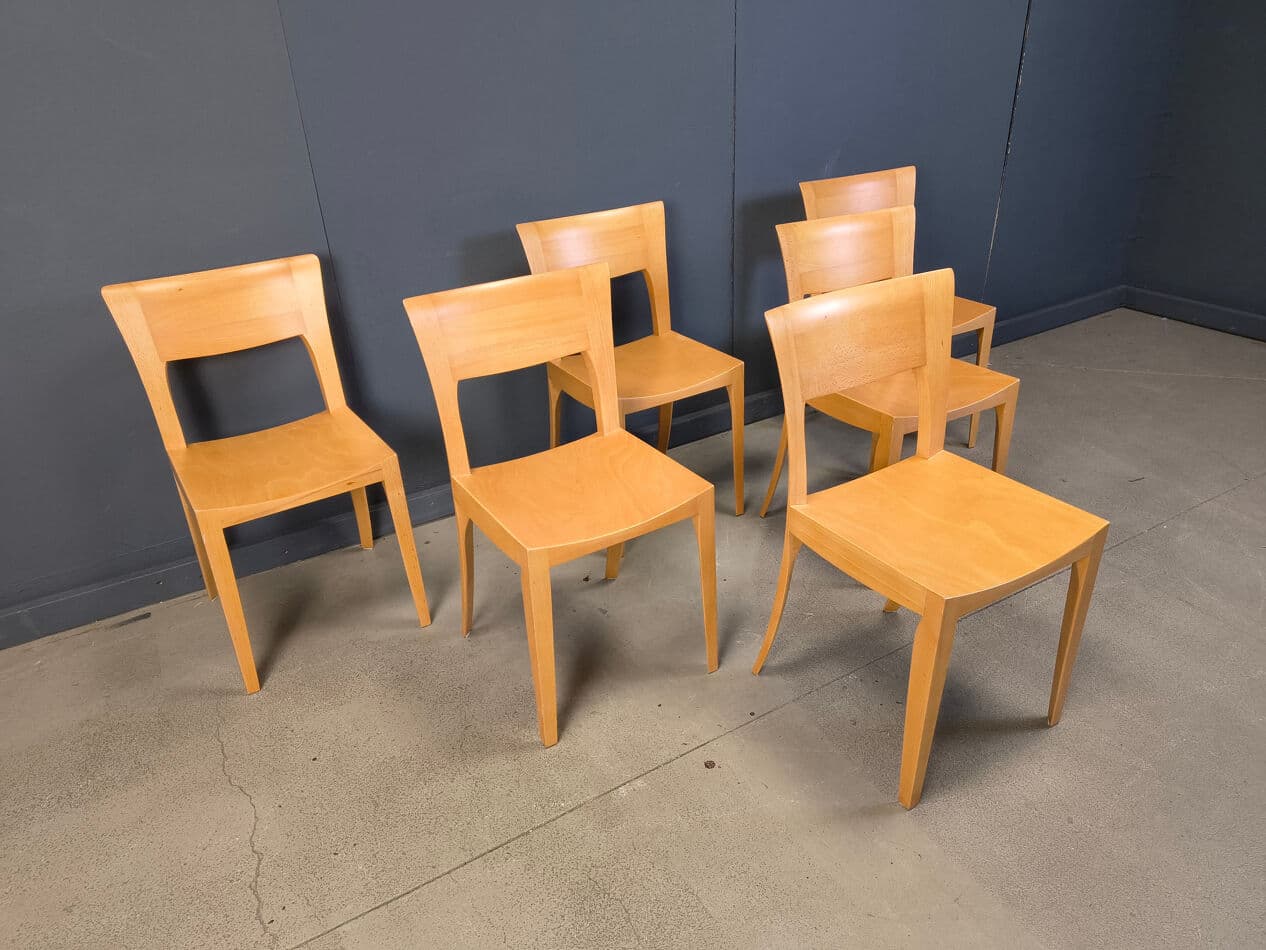 Set of six dining chairs, brown oak, Belgium, 1980s. - 328753