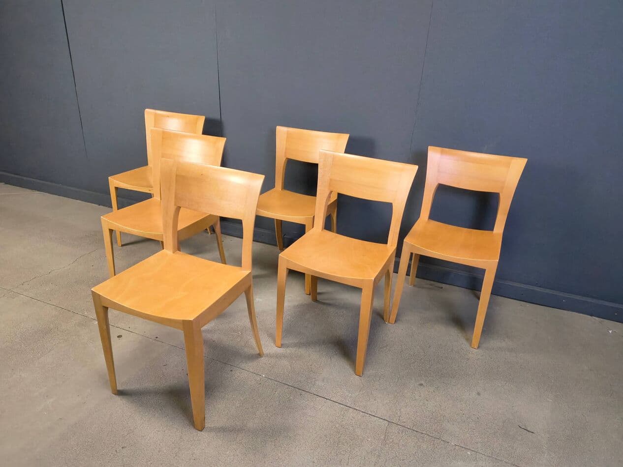 Set of six dining chairs, brown oak, Belgium, 1980s. - 328751